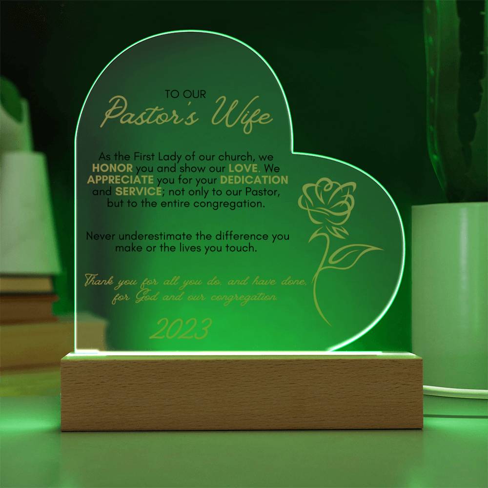 Faith | Honor and Love (Pastor's Wife) | LED Acrylic Heart Plaque